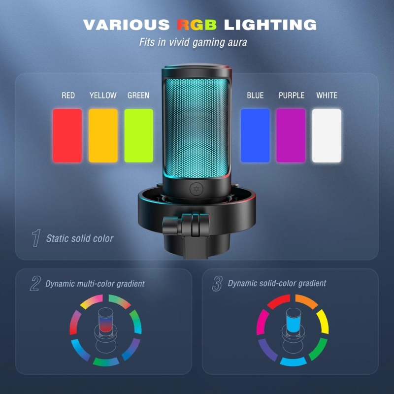 FIFINE USB Microphone for Recording and Streaming on PC and Mac,Headphone Output and Touch-Mute Button,Mic with 3 RGB Modes -A8 | Fugo Best