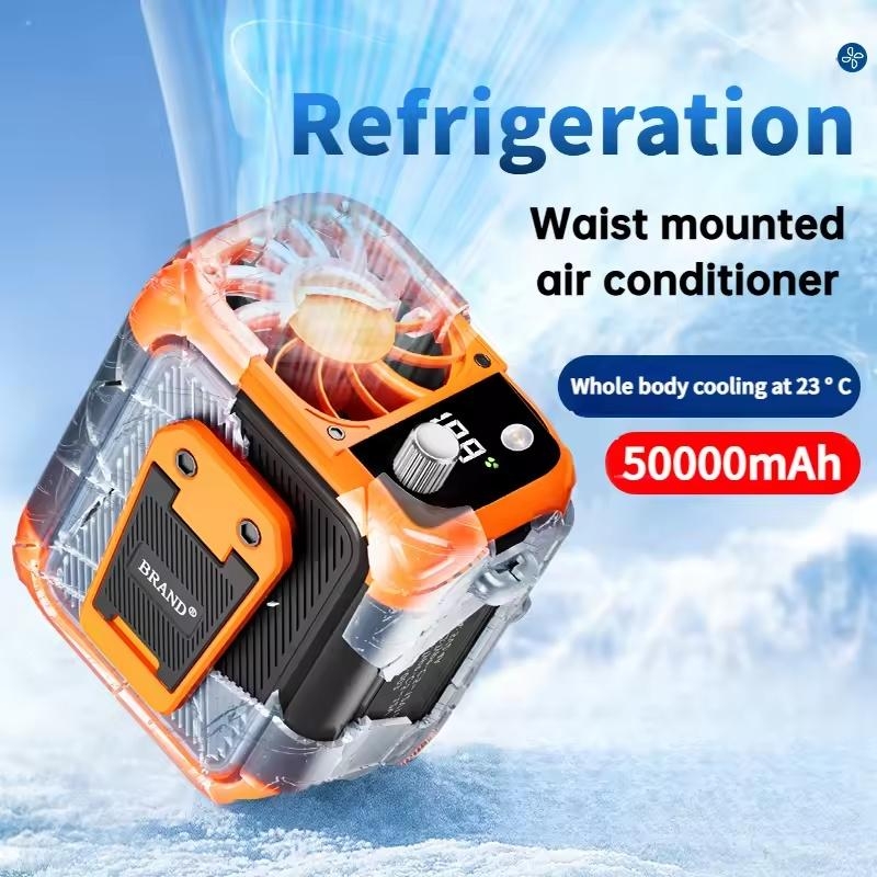 Mini high-speed waist fan, bladeless USB hanging neck fan, outdoor multifunctional mobile power lighting digital display fan | Fugo Best