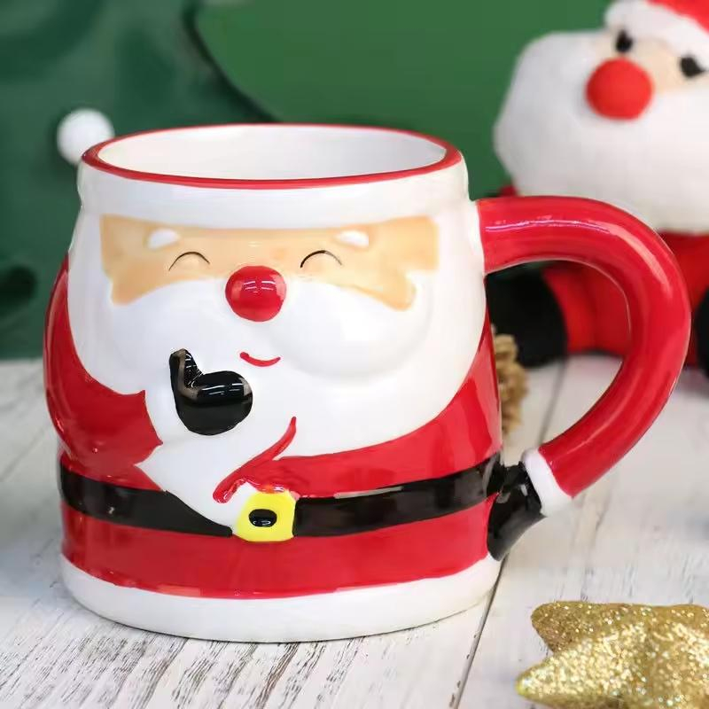 Latest popular Santa Claus cup ceramic cup gift box with cartoon 3D hand drawn gift creative mug Christmas holiday gift | Fugo Best