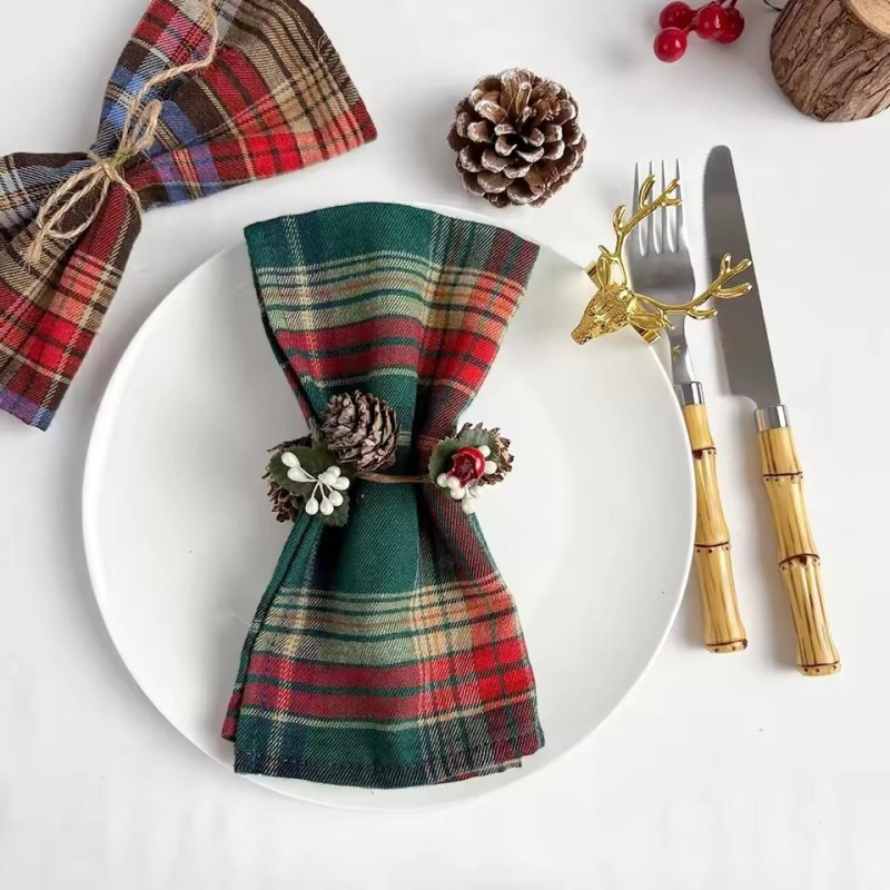 Set of 12 Christmas Plaid Napkins Washable 30x45cm Reusable Cloth Napkins for Wedding Baby Show Party Thanksgiving Christmas | Fugo Best