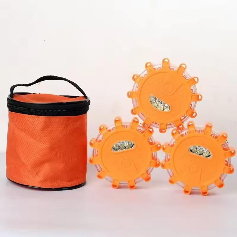 3 Pack LED Road Flares Flashing Emergency Warning Light Help Flash Waterproof Roadside Safety Disc Magnetic Base Flashing Flare | Fugo Best