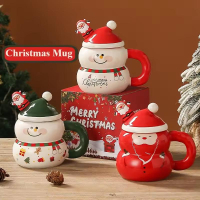 400ML Christmas Mug Christmas Snowman Ceramic Cup With Lid Handle Creative Couple Xmas Gift Milk Coffee Cup For Home With Box | Fugo Best