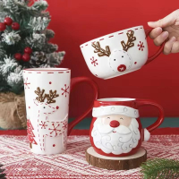 Christmas Creative Ceramic Mug Santa Claus Elk Embossed Coffee Cup Breakfast oatmeal Milk cups Home Water Cup Christmas Gift | Fugo Best