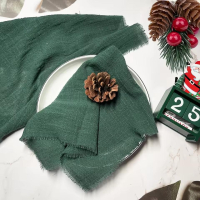 50pcs 32x32cm Christmas Red Gauze Cotton Napkins Reusable Tea Towel Wedding Party Table Xmas Decor New Year Retro Burrs Napkins | Fugo Best