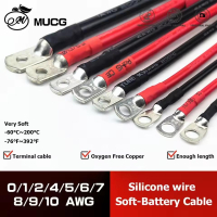 Soft Car Battery Cable Silicone wire With Lug M6 M8 M10 Ring Terminal cable Black Red 1 2 4 5 6 7 8 9 10 AWG Electrical wiring | Fugo Best